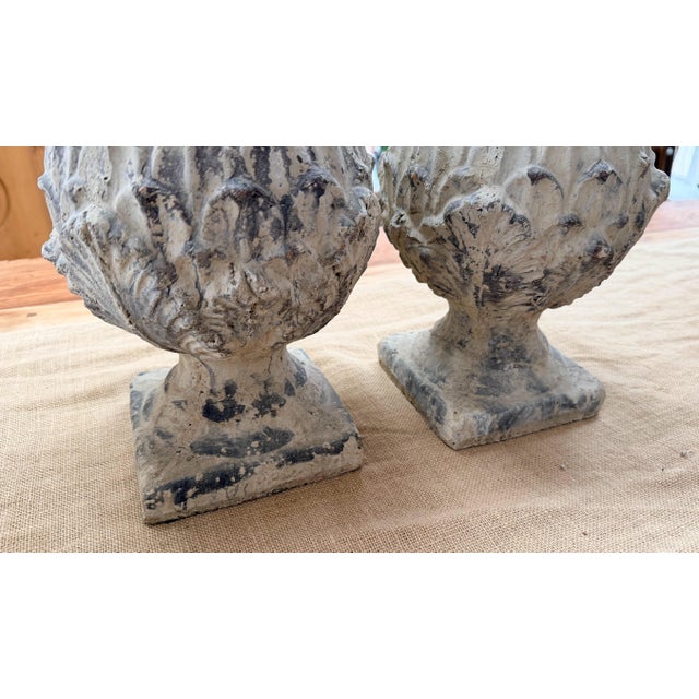 Antique White Pair of Terracotta Artichoke Finials For Sale - Image 8 of 10