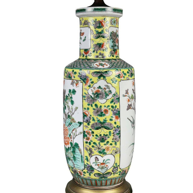 Yellow Chinese Famille Verte Rouleau Form Table Lamp For Sale - Image 8 of 11