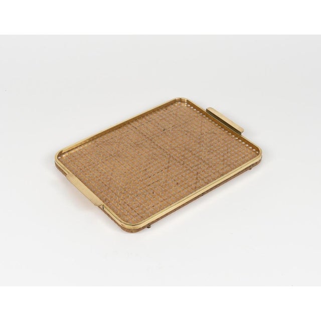 Serving Tray in Acrylic, Rattan and Brass in the style of Christian Dior, Italy, 1970s For Sale - Image 3 of 17