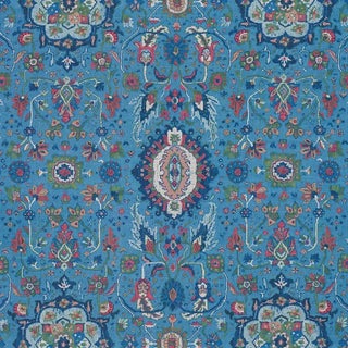 Schumacher Jahanara Rug Fabric in Peacock For Sale