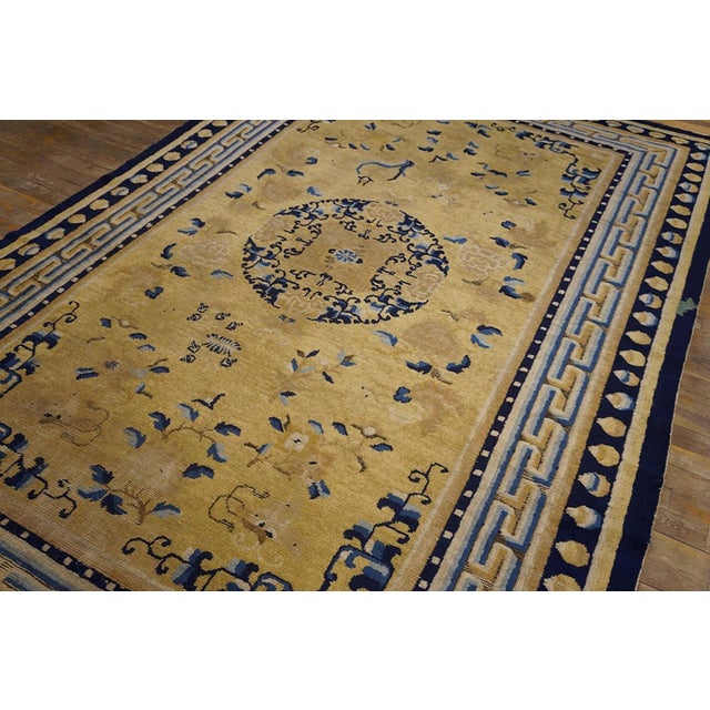 Chinese 1750s Light Yellow Medallion Antique Chinese Ningxia Rug 5' 4"x 8' 6" Knotted Wool Carpet For Sale - Image 3 of 9