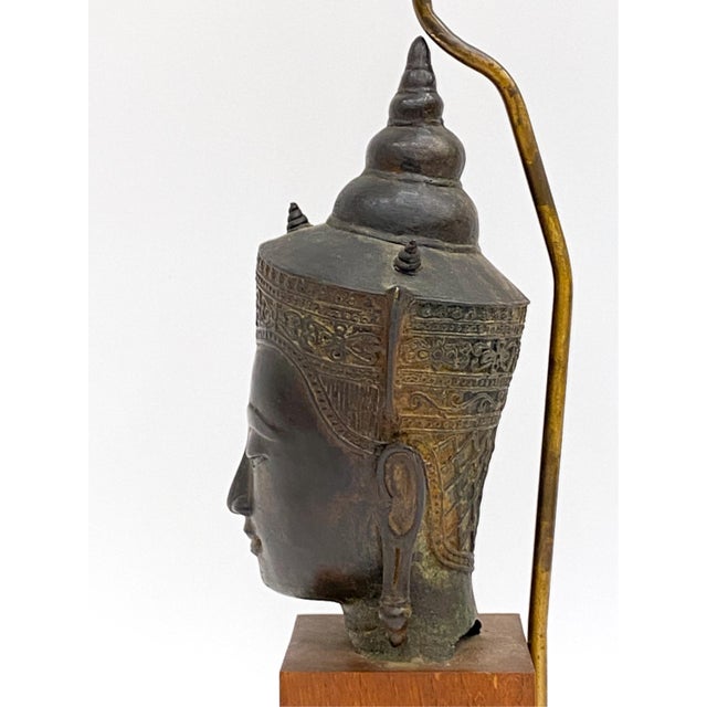 A 19th Century Southeast Asian Bronze Buddha Head Mounted as a Table Lamp For Sale - Image 10 of 12