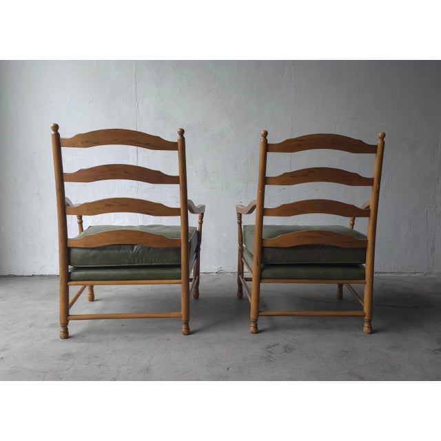 Pair of Italian Ladder Back Lounge Chairs With Ottoman For Sale In Las Vegas - Image 6 of 11