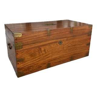 Early 1900s English Camphor Wood Campaign Trunk For Sale