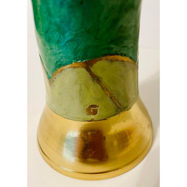1930s Vintage 1930s Dutch Art Deco Brass & Hand-Painted Enamel Vase – Metawa Style For Sale - Image 5 of 9