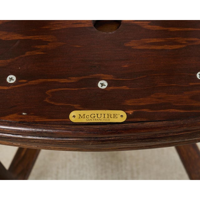 Pair of McGuire Midcentury Oak Demilune Stools For Sale - Image 10 of 12