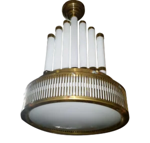 Vintage Art Deco Light Rod Ship Chandelier Fixture in Brass & Milk Glass