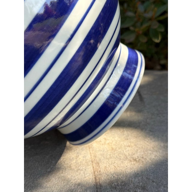 Large Contemporary Blue and White Striped Porcelain Vase For Sale - Image 4 of 8