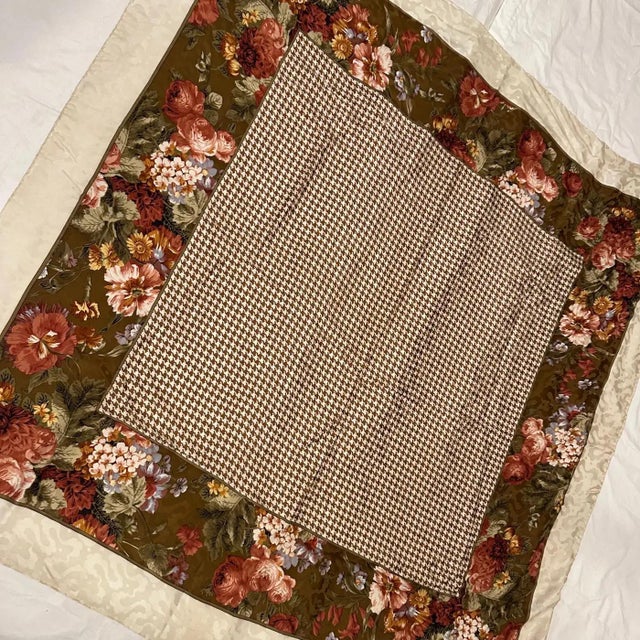 1980s Classic Floral & Houndstooth Design Silk Italian Square Scarf by Valentino For Sale - Image 6 of 14