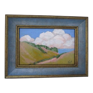 Framed Malibu Hills 4x6 California Art Lynne French Pacific View Oil Painting For Sale