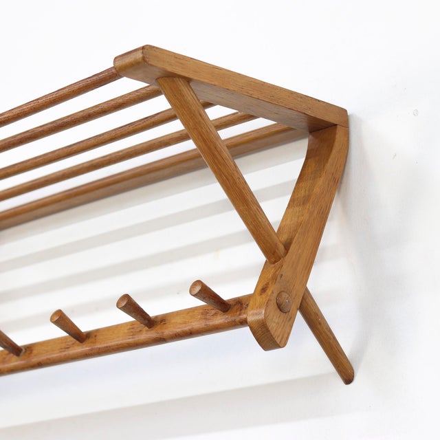 Brown Vintage Coat Rack in Oak, 1960s For Sale - Image 8 of 9