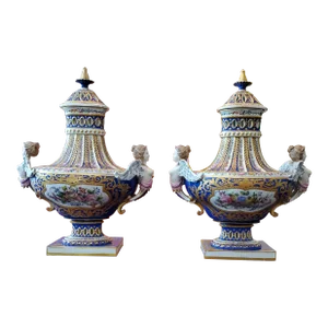 Antique Sevres Style Louis XVI Potpourri Nude Bust Urns - a Pair