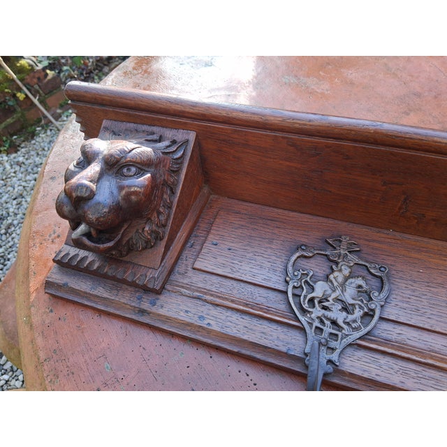 Wall Shelf in Oak with Lion Heads and Hooks For Sale - Image 6 of 15