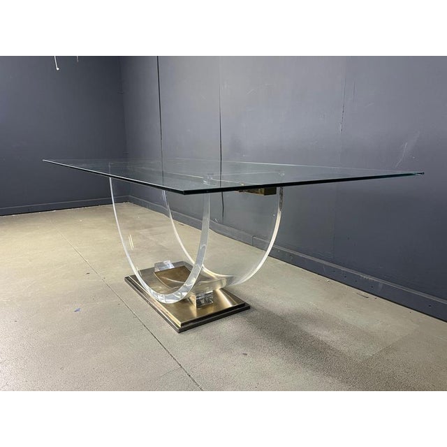 Metal Vintage Acrylic Glass and Brass Dining Table, 1970s For Sale - Image 7 of 13