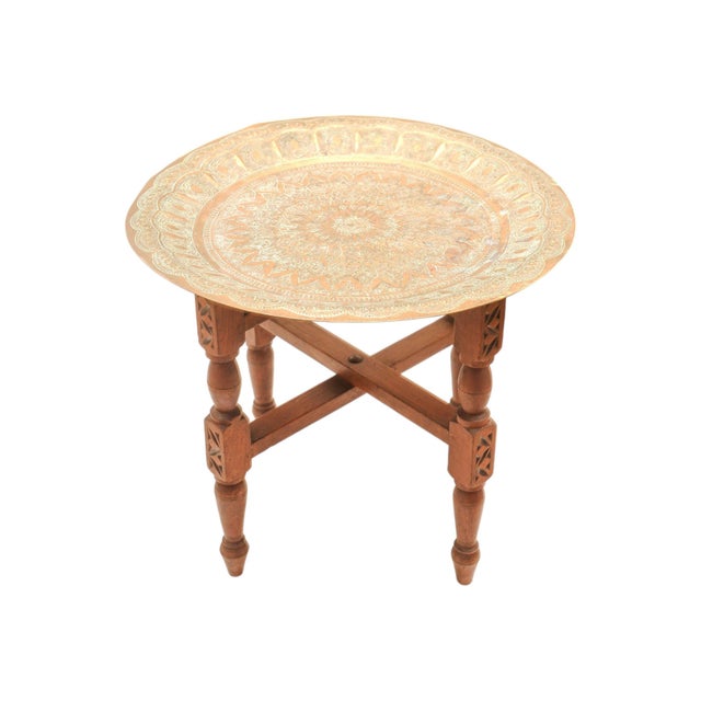 Handcrafted Folding Tea Table with Brass Tray from Liberty of London, 1900s, Set of 2 For Sale - Image 4 of 13