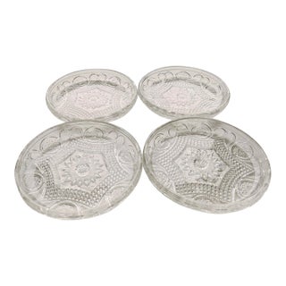 Vintage French Clear Press Cut Glass Coasters S/4 For Sale