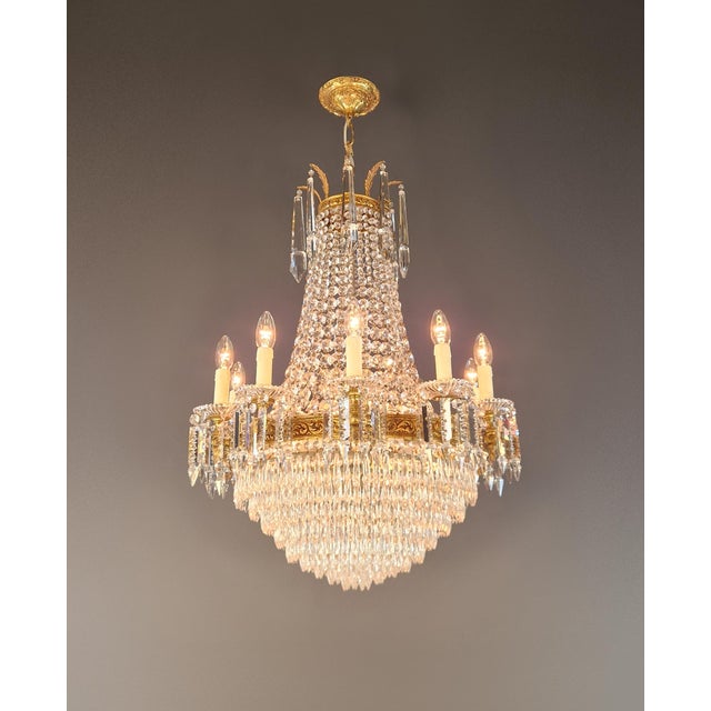Antique French Empire Crystal Tent and Basket Chandelier Brass For Sale - Image 14 of 14