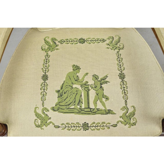 Hollywood Regency Vintage Italian Hollywood Regency Tall Back Upholstered Cherry Lounge Arm Chair For Sale - Image 3 of 12