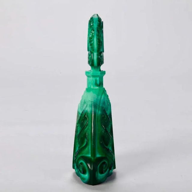 1930s Art Deco Bohemian Malachite Glass Decanter Set For Sale - Image 5 of 8