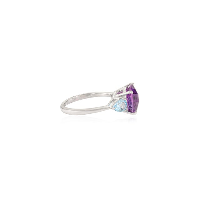 Not Yet Made - Made To Order Exquisite 9.8 Mm Round Amethyst & Topaz Trio Ring in 925 Sterling Silver - Size 7 For Sale - Image 5 of 10
