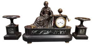 Marble and Bronze Clock with Allegory of Astronomy Representing Copernico, Set of 3