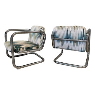 1970s Vintage Chrome Tubular Cantilever Lounge Chairs Attributed to Kinetics - Pair For Sale