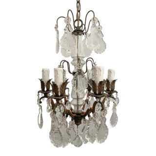 Petite French Crystal and Bronze Chandelier For Sale