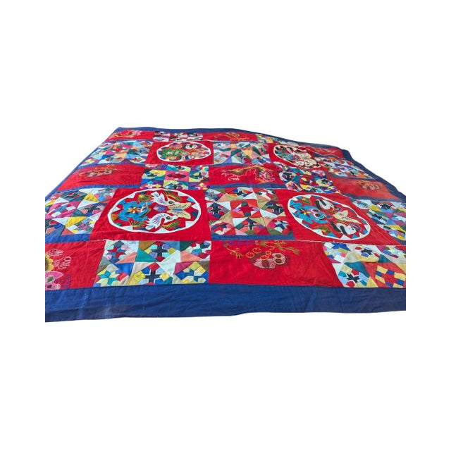 1960s Vintage Double Sided Reversible Handmade Chinese "Bai Jia Bei" Quilt For Sale - Image 5 of 16