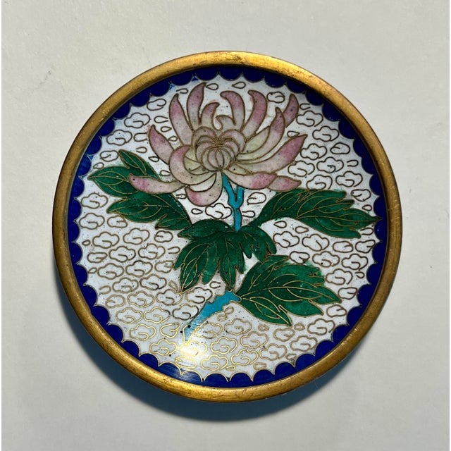 Green Set of Six Vintage Chinese Cloisonne Enamel Round 3” Trinket Dish Plates For Sale - Image 8 of 9