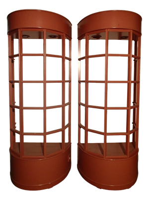 Oval Salmon-Colored Display Cases with Glass Shelves and Lighting, 1985, Set of 2