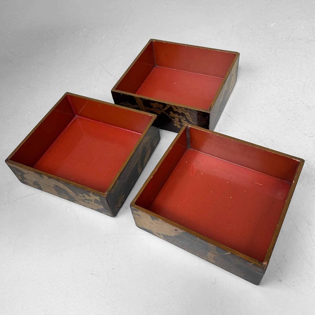 Black Japanese Wooden Lacquered Stacking Box, 1890s For Sale - Image 8 of 17