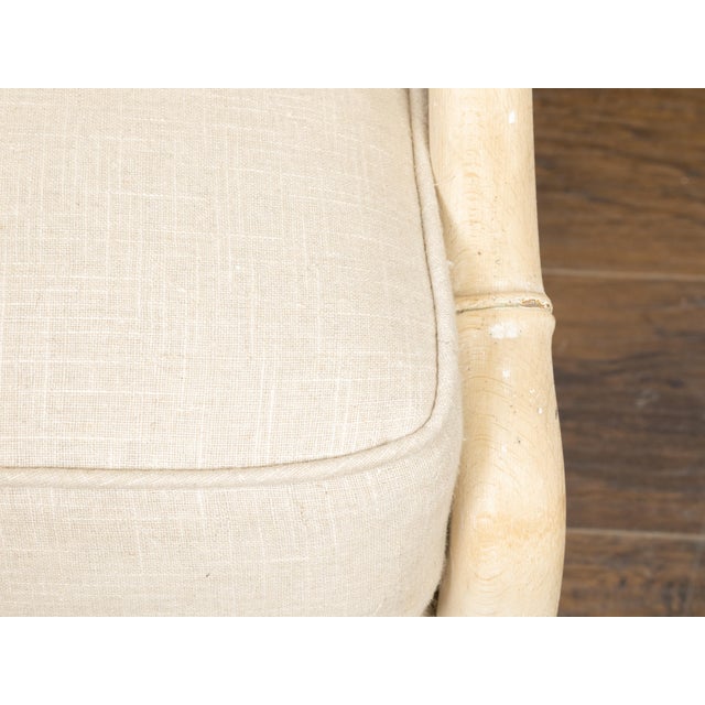 English Midcentury Bleached Faux Bamboo Lounge Chair with Upholstery For Sale - Image 10 of 11