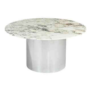 Arabescato Marble and Stainless Steel Drum Dining Table Stone International Italy, 1970 For Sale