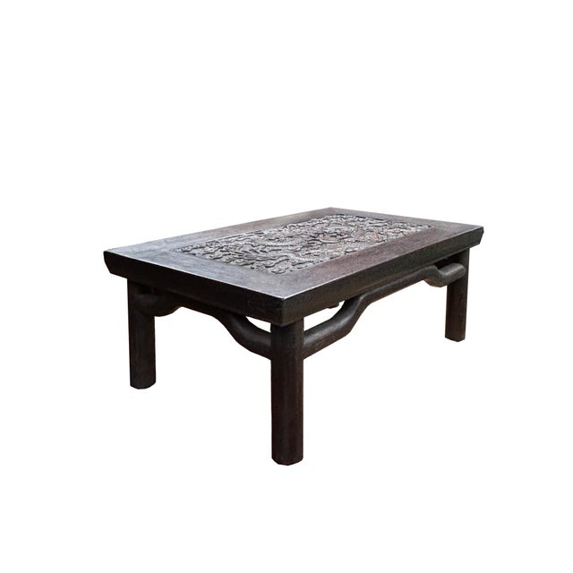 Brown Oriental Round Legs Dragon Motif Rectangular Display Table Stand For Sale - Image 4 of 8