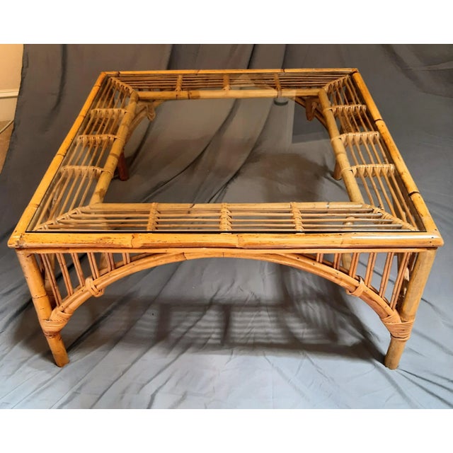 Chinoiserie Mid Century Crespi Style Glass Bamboo Coffee Table For Sale - Image 3 of 11