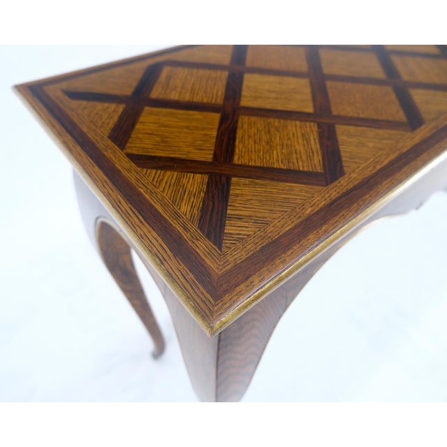 French Provincial Parquetry Inlay Top Cabriole Leg Scallop Ornament Chestnut Console Sofa Table For Sale - Image 3 of 13