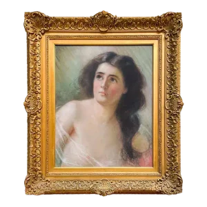 19th Century Pastel Partial Nude Portrait of a Woman in Gilt Wood Frame