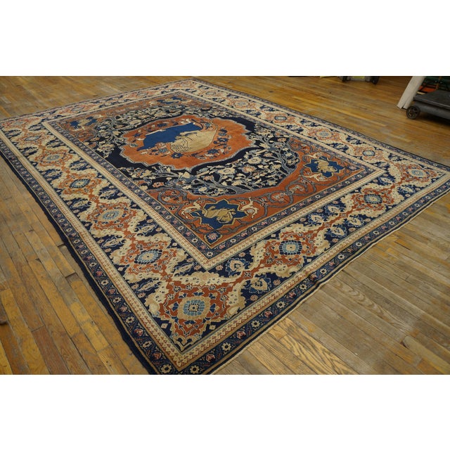 1880s Red Animal Hunting Scene Antique Persian Khorassan Moud Rug 9' X 11' 8" Handknotted Wool Carpet For Sale - Image 9 of 18