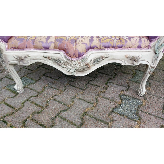 1970s 1970s French Louis XVI Pastel Beech Settee - 1 Pc For Sale - Image 5 of 12
