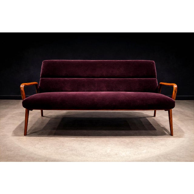 Giuseppe Scapinelli Giuseppe Scapinelli Sculptural Sofa in Solid Caviúna & Deep Aubergine Mohair, Brazil, 1950s - Lot 755 For Sale - Image 4 of 13
