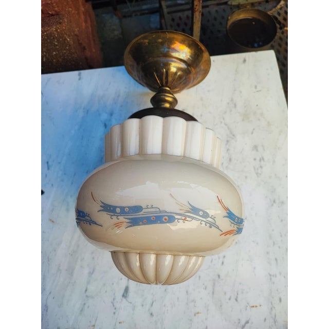Brown Art Deco Brass Ceiling Lamp, 1930s For Sale - Image 8 of 8
