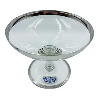 Vintage Silver City Glass Company Sleek Silver Trim Compote For Sale