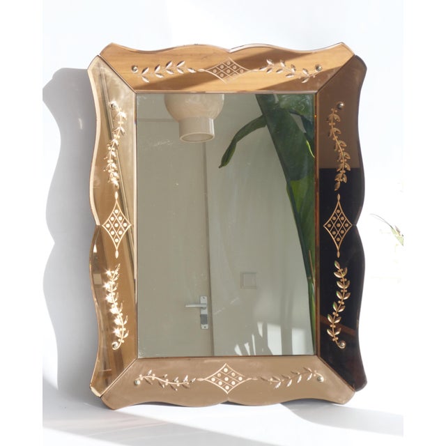Vintage Pink Venetian Rectangular Mirror, 1950s For Sale - Image 4 of 10