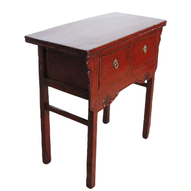 Chinese Small Red Antique Wine Console Table For Sale - Image 3 of 8