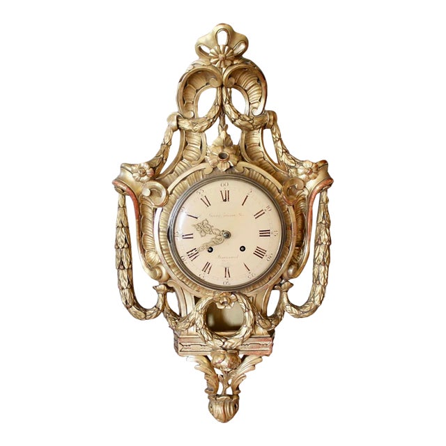 Swedish Gustavian Style Gilt Wood Cartel Clock, Georg Jensen Inc. For Sale