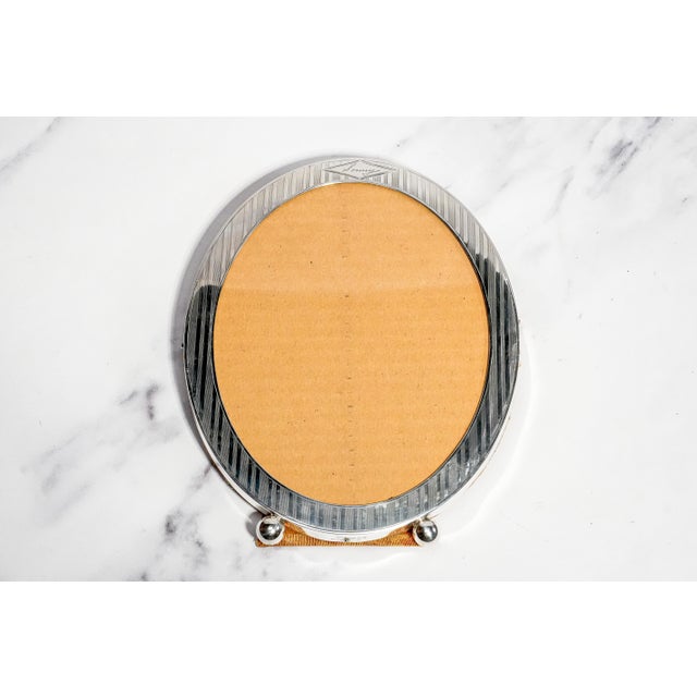 Large Antique Sterling Silver Engine Turned Striped Oval Picture Photo Frame For Sale - Image 10 of 14
