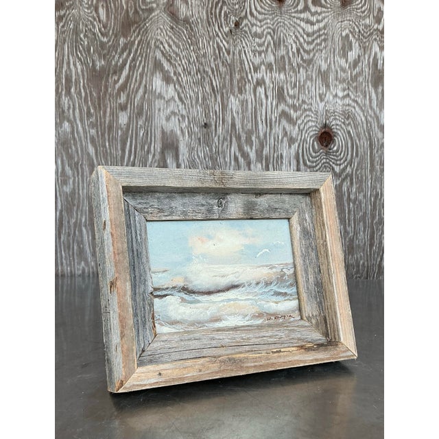 Wood Vintage Coastal Original Seascape Oil on Board For Sale - Image 7 of 9