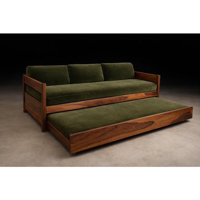 Brazilian Modern Two-in-One Rosewood Sofa & Daybed in Deep Olive Mohair, Celina For Sale In New York - Image 6 of 16