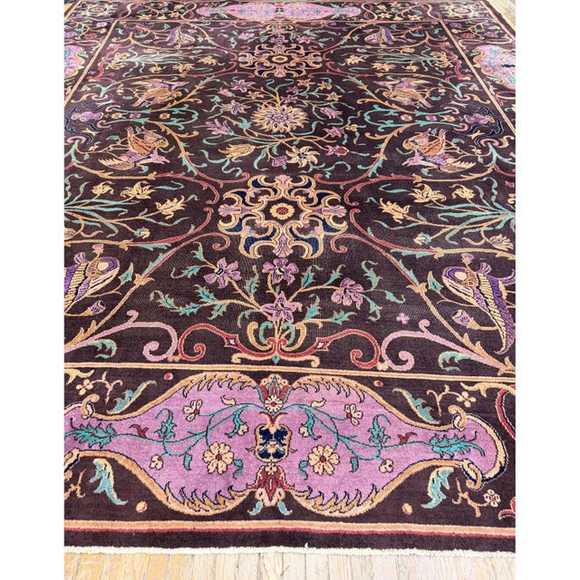 1920s Brown Ground Islimi Birds East Asian Antique Chinese Room Size Knotted Rug For Sale - Image 4 of 7