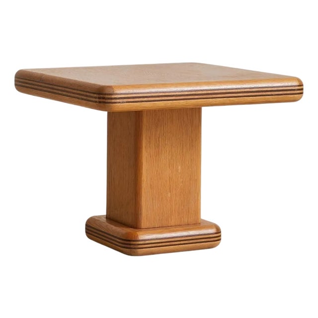 French Square Oak Side Table with Inlaid Detailing, 1960s - 2 Available For Sale